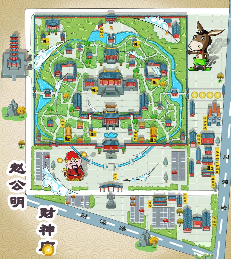 新县寺庙类手绘地图